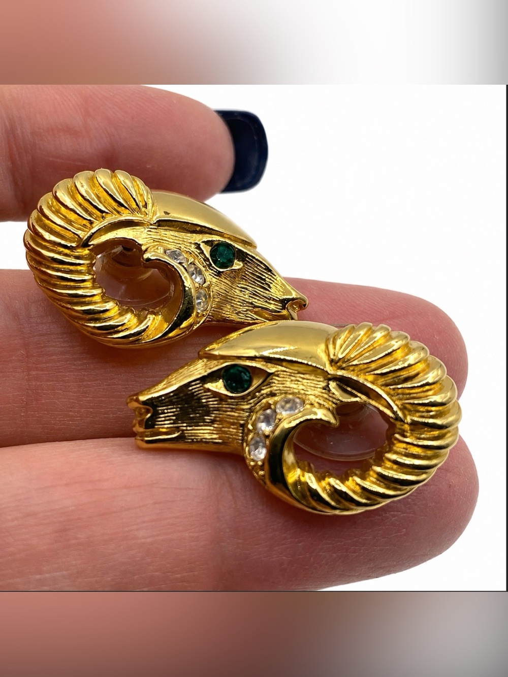 Kenneth Jay Lane Ram’s Head Earrings 1980’s Vintage (Susan Caplan Rediscovered) - Picture 3 of 10